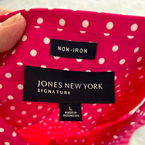 Jones new york signature blouse top shirt woman size large polka dots - Picture 4 of 4
